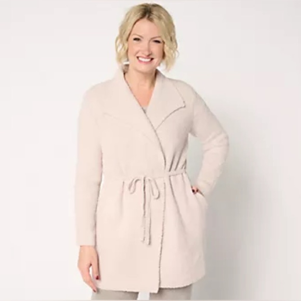 Barefoot Dreams CozyChic Waist Tie Cardi NWT XS  in Stone